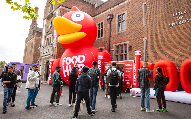 Students at an activation in the car park