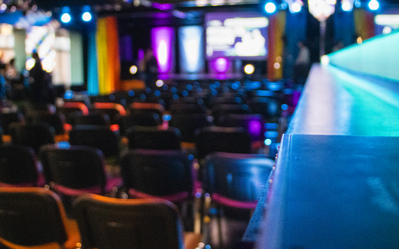 A photo of the Underground set up with rows of chairs