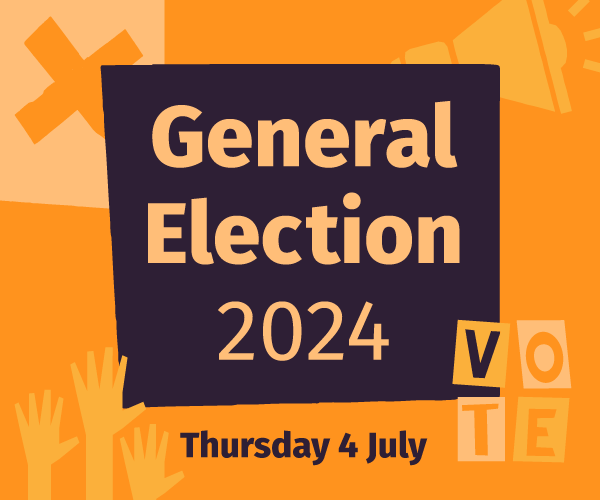 Yellow background with the words General Election Thursday 4 July 2024