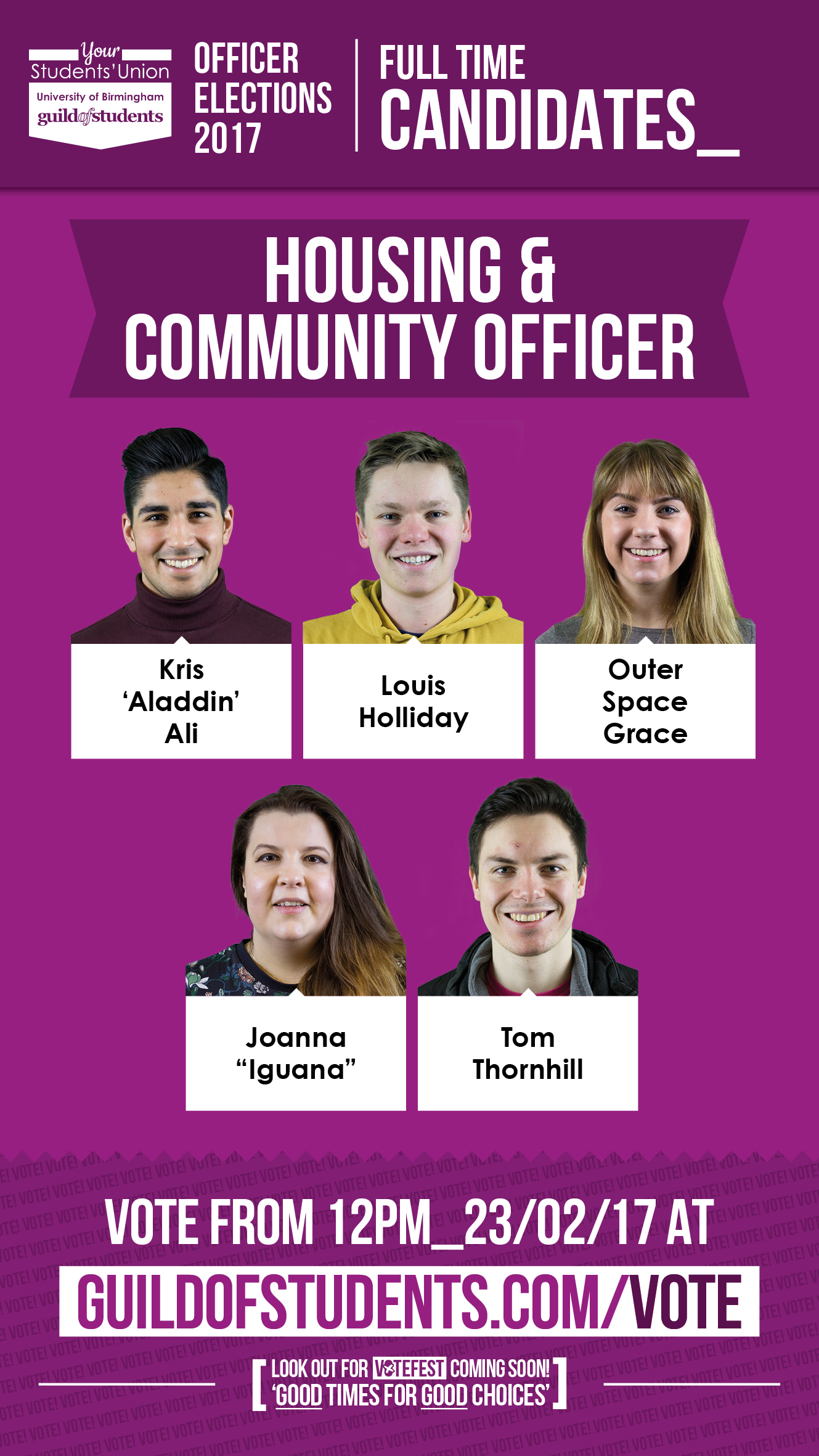Guild Elections 2017 - Full Time Candidates - Housing & Community Officer