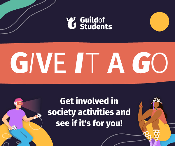An orange background with group related icons that says Give it a Go