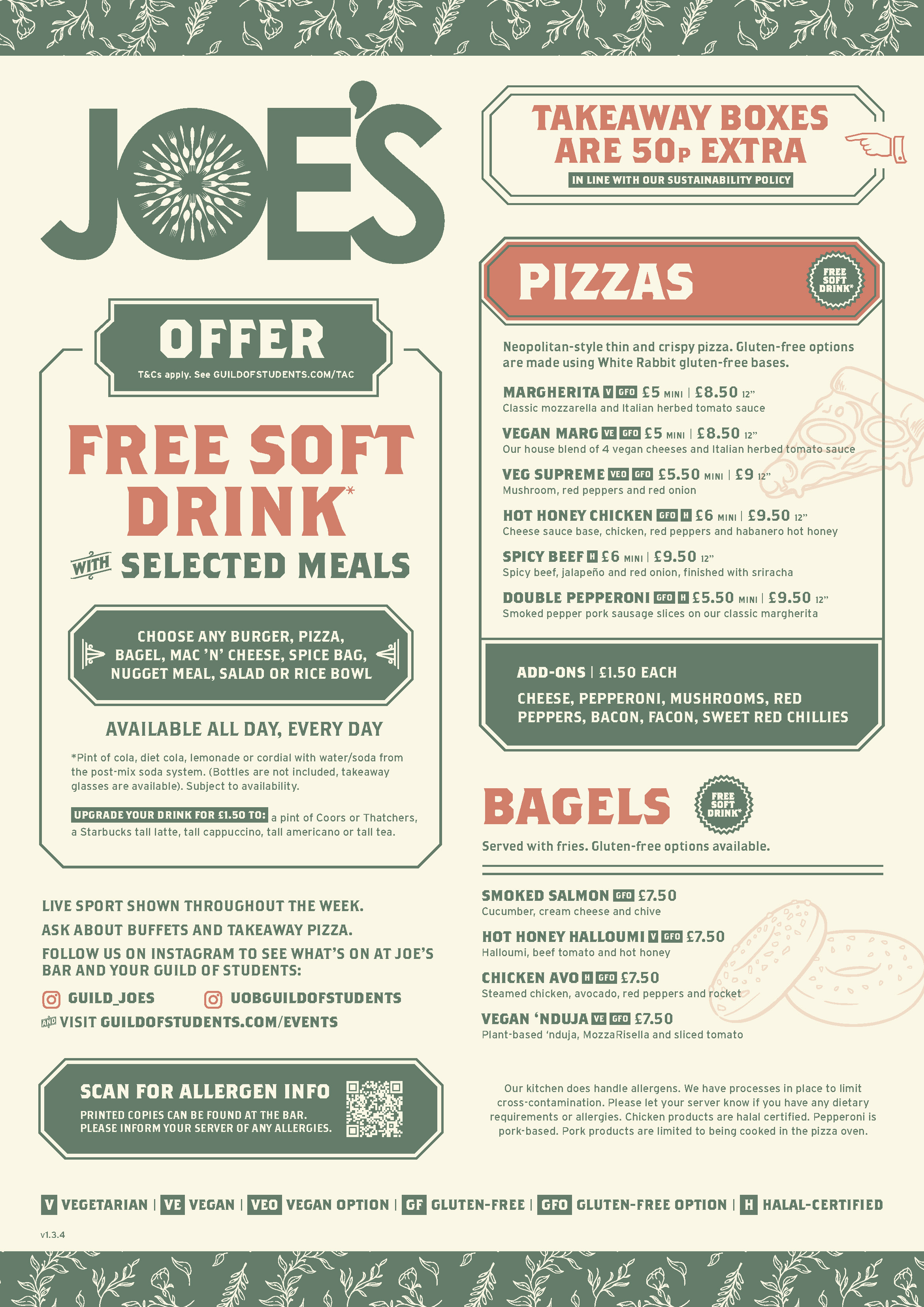 Joes Food Menu
