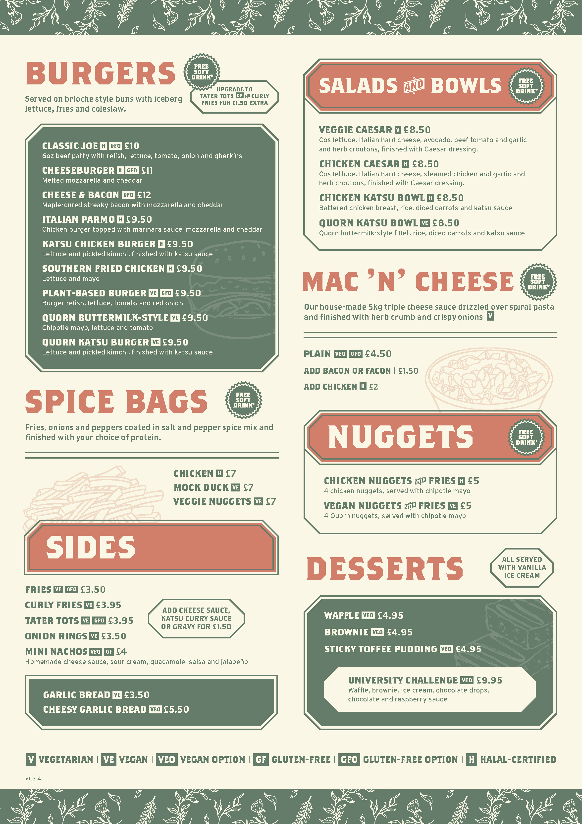 Joes Drinks Menu